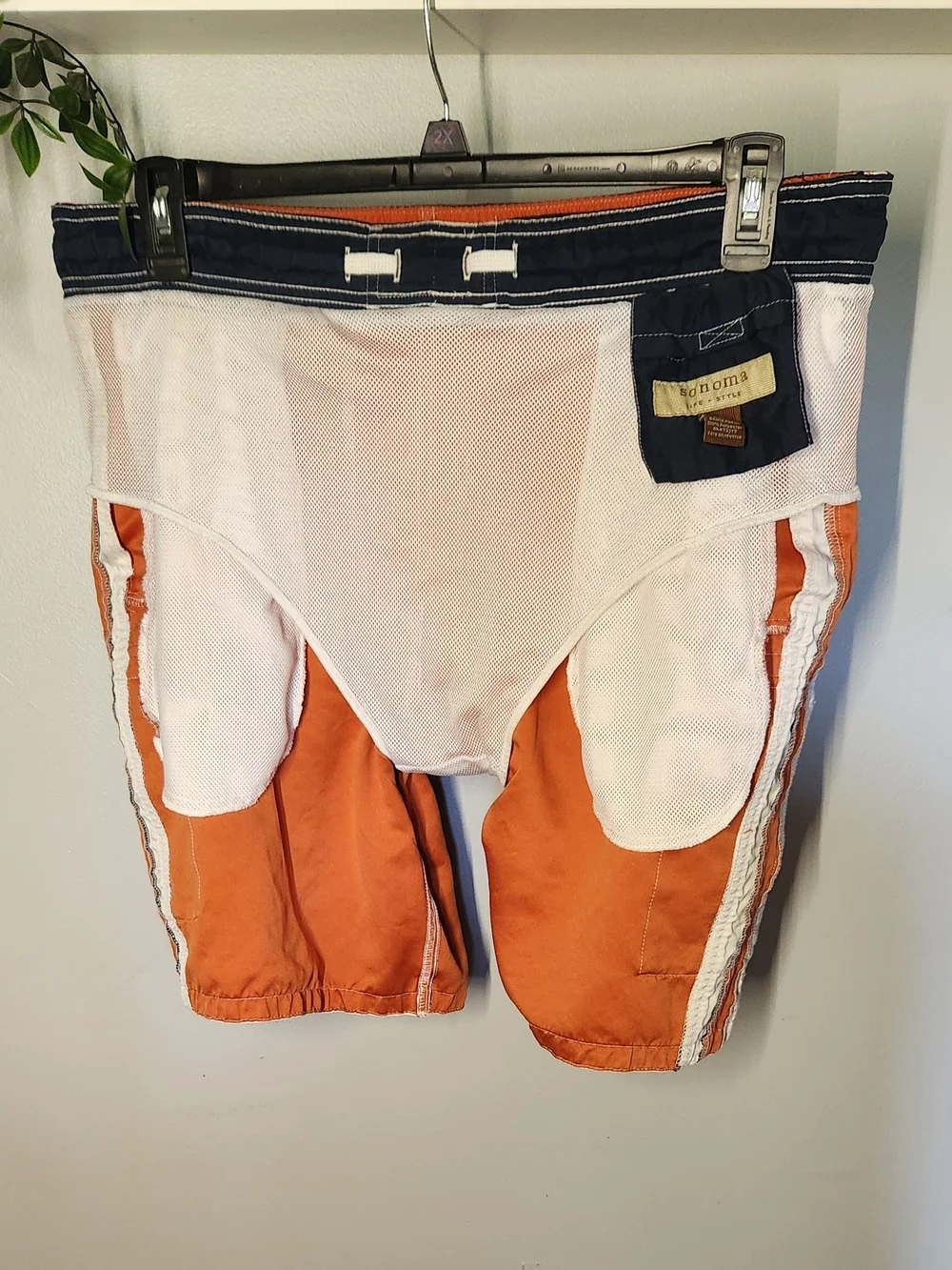 Sonoma Swim Shorts with Mesh Lining Orange & Navy with White Stripes - Men's Med